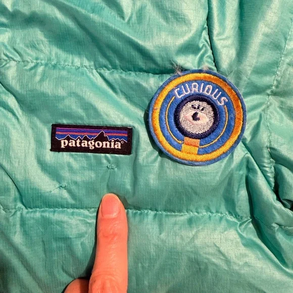 Patagonia Hi-Loft Teal Hooded Puff down Jacket 3T - Picture 5 of 8